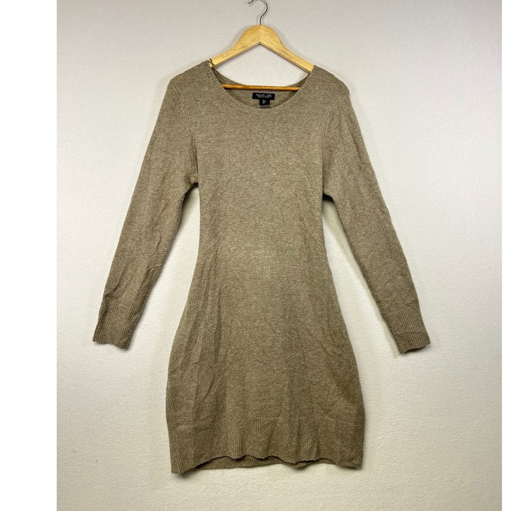Rachel Zoe Knit Sweater Dress Taupe Long Sleeve Belted Size L
